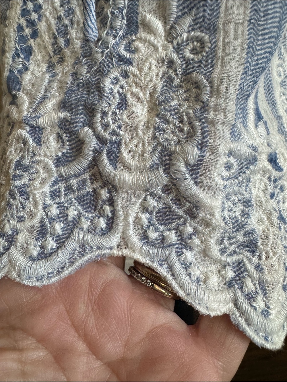 Vanessa Virginia Anthropologie Blue White Striped Embroidered Hem Eyelet Boho L - Picture 8 of 12